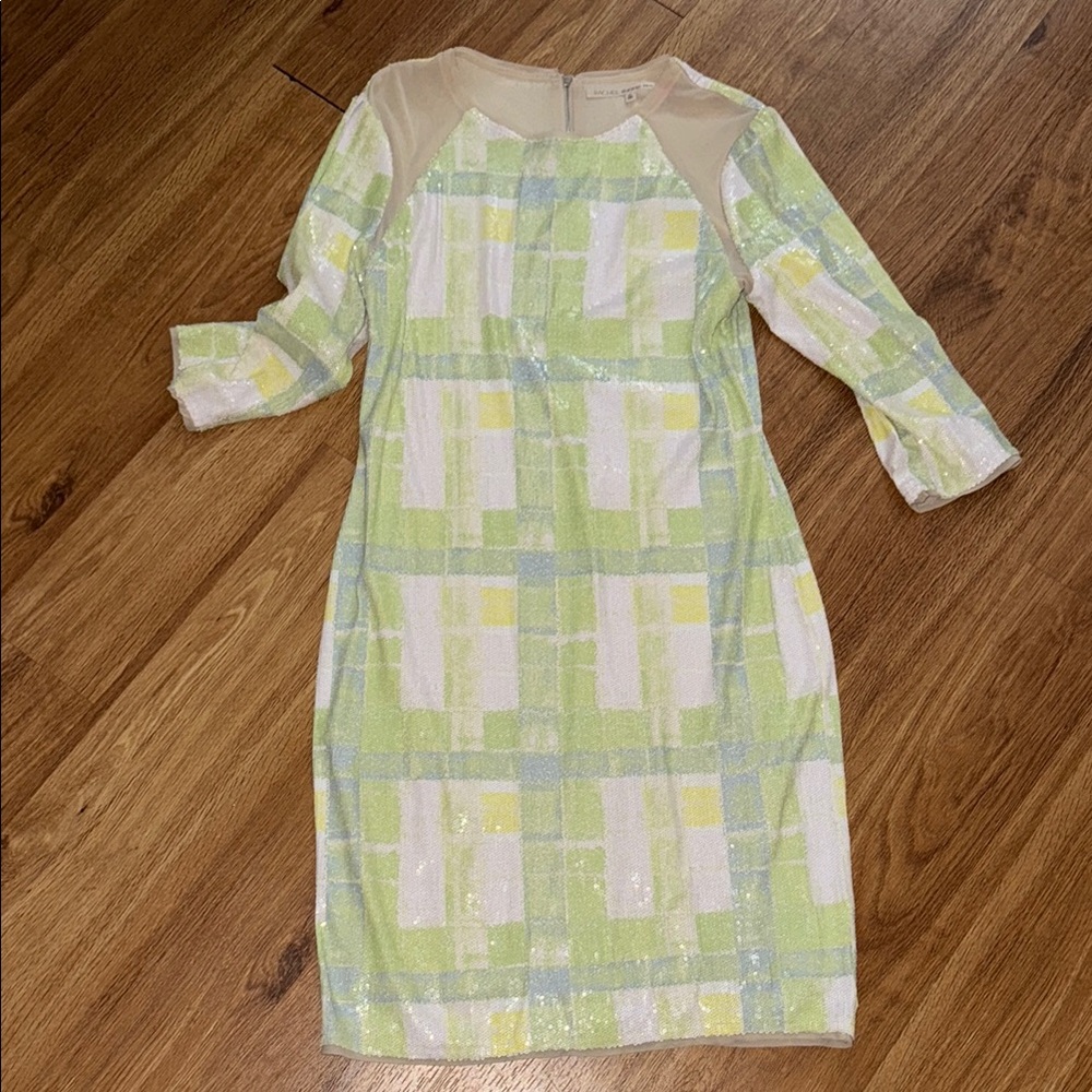 RACHEL Rachel Roy Green Yellow Raglan Sleeve Sheath Dress